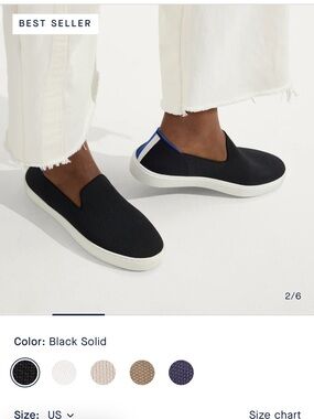 Rothy's Black Slip-On Knit Loafers with Blue Trim